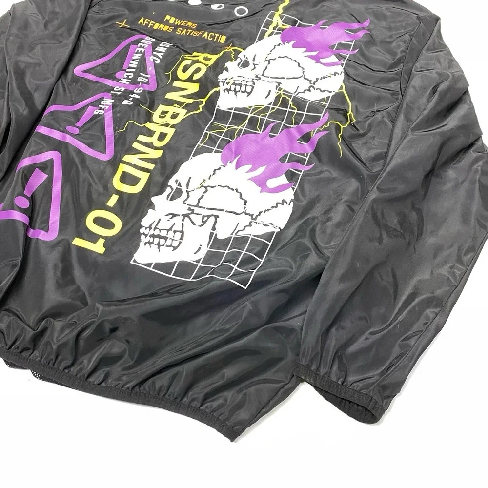 Reason Anorak Jacket Men's Medium Black Half-Zip World Skull Hooded - Picture 12 of 15